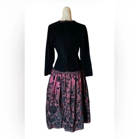 Vintage 80s Scott McClintock Velvet Taffeta Holiday Dress Whimsigoth Baroque SM